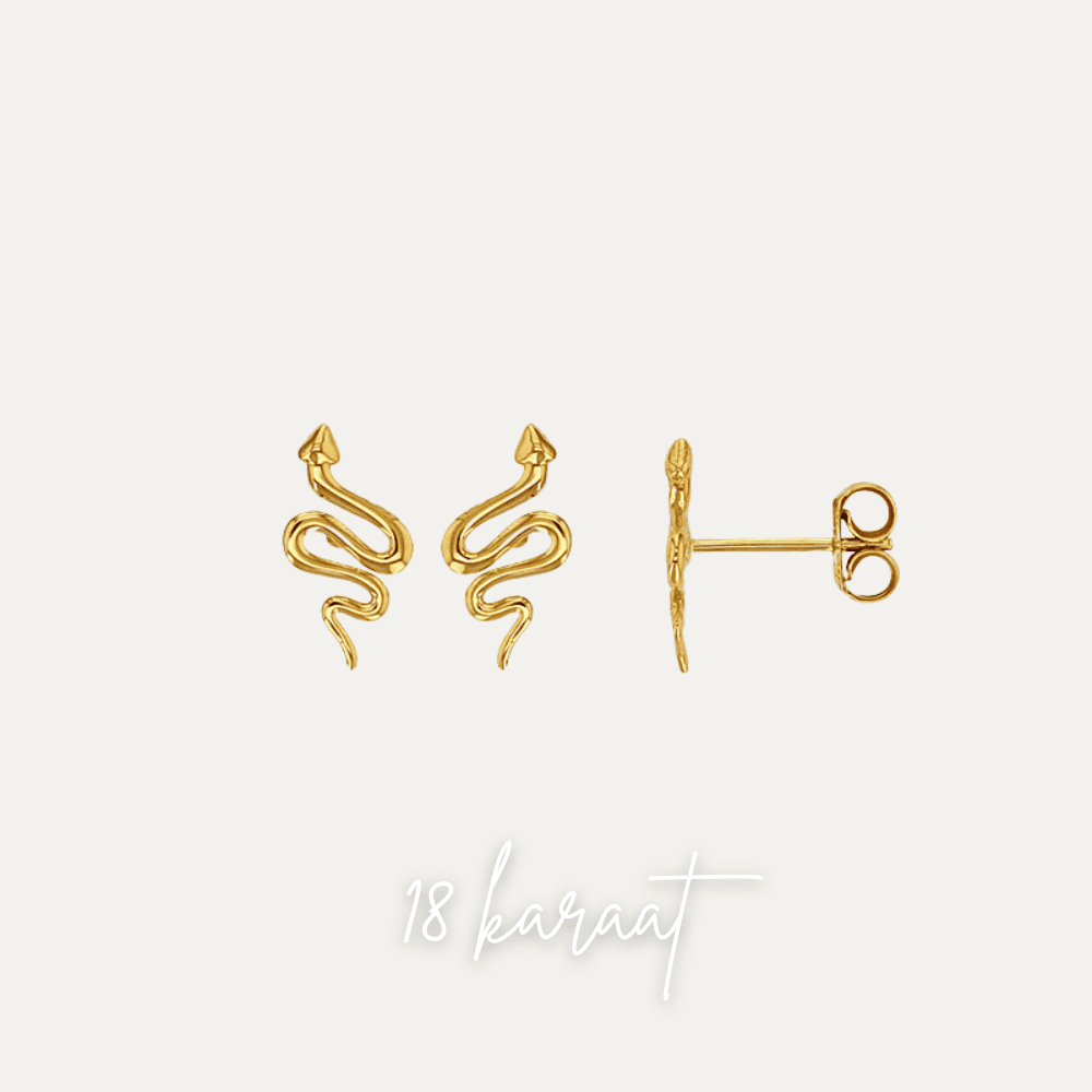 18k Gouden Oorknoppen slang dames - 18kt Oorknoppen slang massief goud